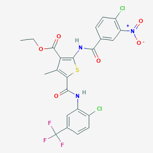 molecular formula C23H16Cl2F3N3O6S B389485 Ethyl 2-({4-chloro-3-nitrobenzoyl}amino)-5-{[2-chloro-5-(trifluoromethyl)anilino]carbonyl}-4-methyl-3-thiophenecarboxylate 