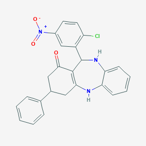 molecular formula C25H20ClN3O3 B389486 11-(2-chloro-5-nitrophenyl)-3-phenyl-2,3,4,5,10,11-hexahydro-1H-dibenzo[b,e][1,4]diazepin-1-one 