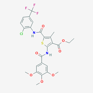 molecular formula C26H24ClF3N2O7S B389487 Ethyl 5-({[2-chloro-5-(trifluoromethyl)phenyl]amino}carbonyl)-4-methyl-2-[(3,4,5-trimethoxybenzoyl)amino]thiophene-3-carboxylate 