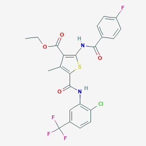 molecular formula C23H17ClF4N2O4S B389489 Ethyl 5-{[2-chloro-5-(trifluoromethyl)anilino]carbonyl}-2-[(4-fluorobenzoyl)amino]-4-methyl-3-thiophenecarboxylate 