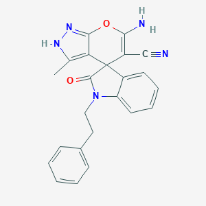 molecular formula C23H19N5O2 B389494 6-Amino-3-methyl-2'-oxo-1'-(2-phenylethyl)spiro[2H-pyrano[2,3-c]pyrazole-4,3'-indole]-5-carbonitrile CAS No. 309726-57-6