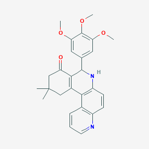 molecular formula C27H28N2O4 B389499 11,11-dimethyl-8-(3,4,5-trimethoxyphenyl)-8,10,11,12-tetrahydrobenzo[a][4,7]phenanthrolin-9(7H)-one 