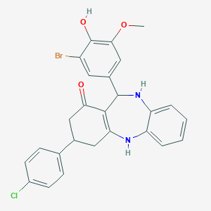 molecular formula C26H22BrClN2O3 B389505 11-(3-bromo-4-hydroxy-5-methoxyphenyl)-3-(4-chlorophenyl)-2,3,4,5,10,11-hexahydro-1H-dibenzo[b,e][1,4]diazepin-1-one 