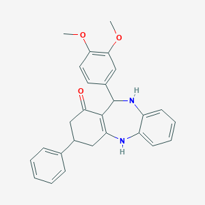 molecular formula C27H26N2O3 B389508 6-(3,4-Dimethoxyphenyl)-9-phenyl-5,6,8,9,10,11-hexahydrobenzo[b][1,4]benzodiazepin-7-one CAS No. 675143-15-4