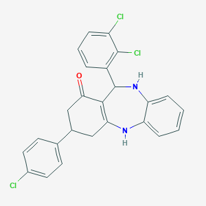 molecular formula C25H19Cl3N2O B389510 9-(4-Chlorophenyl)-6-(2,3-dichlorophenyl)-5,6,8,9,10,11-hexahydrobenzo[b][1,4]benzodiazepin-7-one 