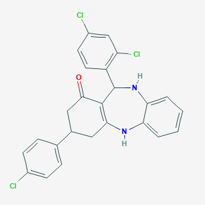 molecular formula C25H19Cl3N2O B389515 3-(4-chlorophenyl)-11-(2,4-dichlorophenyl)-2,3,4,5,10,11-hexahydro-1H-dibenzo[b,e][1,4]diazepin-1-one 
