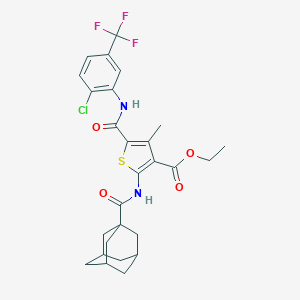 molecular formula C27H28ClF3N2O4S B389516 Ethyl 2-[(1-adamantylcarbonyl)amino]-5-{[2-chloro-5-(trifluoromethyl)anilino]carbonyl}-4-methyl-3-thiophenecarboxylate 