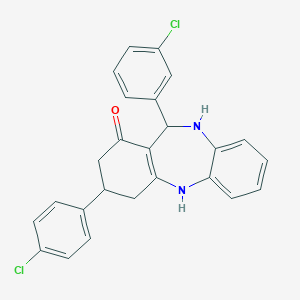 molecular formula C25H20Cl2N2O B389519 6-(3-Chlorophenyl)-9-(4-chlorophenyl)-5,6,8,9,10,11-hexahydrobenzo[b][1,4]benzodiazepin-7-one 