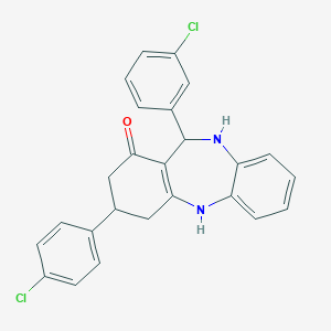 molecular formula C25H20Cl2N2O B389519 11-(3-chlorophenyl)-3-(4-chlorophenyl)-2,3,4,5,10,11-hexahydro-1H-dibenzo[b,e][1,4]diazepin-1-one 