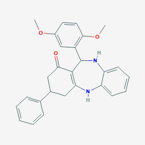 molecular formula C27H26N2O3 B389521 6-(2,5-Dimethoxyphenyl)-9-phenyl-5,6,8,9,10,11-hexahydrobenzo[b][1,4]benzodiazepin-7-one 