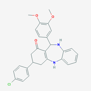 molecular formula C27H25ClN2O3 B389522 9-(4-Chlorophenyl)-6-(3,4-dimethoxyphenyl)-5,6,8,9,10,11-hexahydrobenzo[b][1,4]benzodiazepin-7-one 