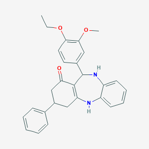 molecular formula C28H28N2O3 B389524 11-(4-ethoxy-3-methoxyphenyl)-3-phenyl-2,3,4,5,10,11-hexahydro-1H-dibenzo[b,e][1,4]diazepin-1-one 