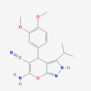 6-Amino-4-(3,4-dimethoxyphenyl)-3-isopropyl-1,4-dihydropyrano[2,3-c]pyrazol-5-yl cyanide