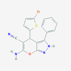molecular formula C17H11BrN4OS B389538 6-Amino-4-(5-bromothien-2-yl)-3-phenyl-1,4-dihydropyrano[2,3-c]pyrazole-5-carbonitrile 
