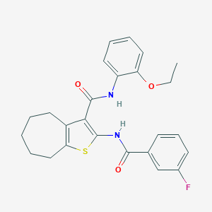 molecular formula C25H25FN2O3S B389546 N-(2-ethoxyphenyl)-2-[(3-fluorobenzoyl)amino]-5,6,7,8-tetrahydro-4H-cyclohepta[b]thiophene-3-carboxamide 