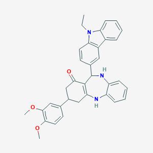 molecular formula C35H33N3O3 B389547 9-(3,4-Dimethoxyphenyl)-6-(9-ethylcarbazol-3-yl)-5,6,8,9,10,11-hexahydrobenzo[b][1,4]benzodiazepin-7-one 