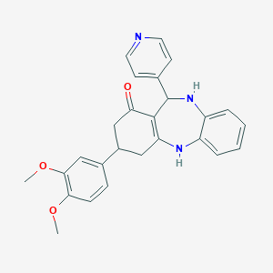 molecular formula C26H25N3O3 B389550 3-(3,4-dimethoxyphenyl)-11-(4-pyridinyl)-2,3,4,5,10,11-hexahydro-1H-dibenzo[b,e][1,4]diazepin-1-one 