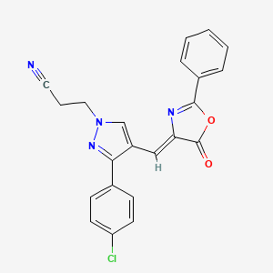 molecular formula C22H15ClN4O2 B3895614 3-{3-(4-chlorophenyl)-4-[(5-oxo-2-phenyl-1,3-oxazol-4(5H)-ylidene)methyl]-1H-pyrazol-1-yl}propanenitrile 