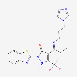 B3895668 2-(1,3-benzothiazol-2-yl)-4-(1-{[3-(1H-imidazol-1-yl)propyl]amino}propylidene)-5-(trifluoromethyl)-2,4-dihydro-3H-pyrazol-3-one CAS No. 5872-98-0