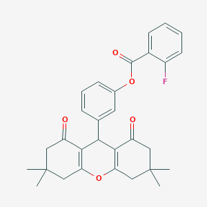 3-(3,3,6,6-tetramethyl-1,8-dioxo-2,3,4,5,6,7,8,9-octahydro-1H-xanthen-9-yl)phenyl 2-fluorobenzoate