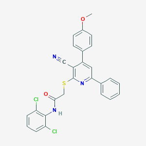 2-{[3-cyano-4-(4-methoxyphenyl)-6-phenyl-2-pyridinyl]sulfanyl}-N-(2,6-dichlorophenyl)acetamide