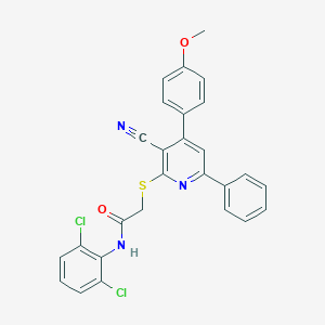 2-{[3-cyano-4-(4-methoxyphenyl)-6-phenylpyridin-2-yl]sulfanyl}-N-(2,6-dichlorophenyl)acetamide