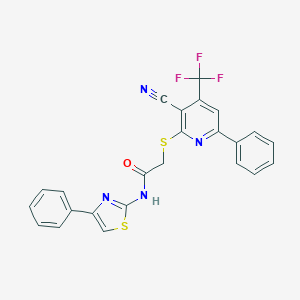 molecular formula C24H15F3N4OS2 B389575 2-{[3-cyano-6-phenyl-4-(trifluoromethyl)pyridin-2-yl]sulfanyl}-N-(4-phenyl-1,3-thiazol-2-yl)acetamide 