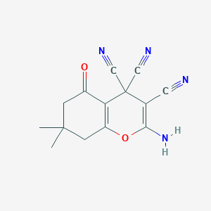molecular formula C14H12N4O2 B389586 2-amino-7,7-dimethyl-5-oxo-5,6,7,8-tetrahydro-4H-chromene-3,4,4-tricarbonitrile CAS No. 30404-08-1