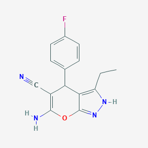 molecular formula C15H13FN4O B389590 6-Amino-3-ethyl-4-(4-fluorophenyl)-1,4-dihydropyrano[2,3-c]pyrazole-5-carbonitrile 