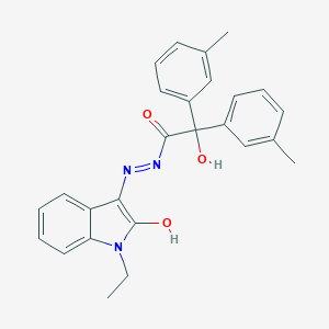 molecular formula C26H25N3O3 B389599 1-[(E)-(1-ethyl-2-hydroxy-1H-indol-3-yl)diazenyl]-2-hydroxy-2,2-bis(3-methylphenyl)ethanone 