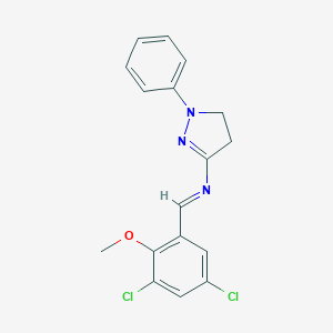 molecular formula C17H15Cl2N3O B389600 2-Pyrazolin-3-amine, N-(3,5-dichloro-2-methoxybenzylidene)-1-phenyl- 