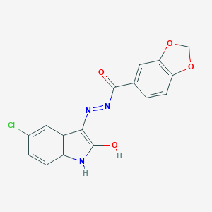 molecular formula C16H10ClN3O4 B389607 N'-[(3E)-5-Chloro-2-oxo-1,2-dihydro-3H-indol-3-ylidene]-1,3-benzodioxole-5-carbohydrazide 