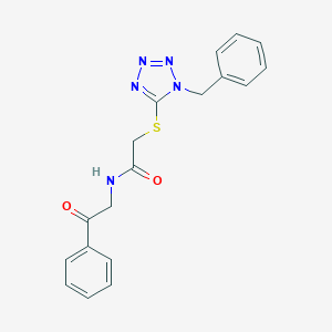 molecular formula C18H17N5O2S B389619 2-[(1-benzyl-1H-tetrazol-5-yl)sulfanyl]-N-(2-oxo-2-phenylethyl)acetamide 