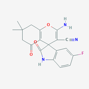 molecular formula C19H16FN3O3 B389629 2-Amino-5'-fluoro-7,7-dimethyl-2',5-dioxo-5,6,7,8-tetrahydrospiro[chromene-4,3'-indoline]-3-carbonitrile 