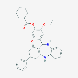2-ethoxy-4-(1-oxo-3-phenyl-2,3,4,5,10,11-hexahydro-1H-dibenzo[b,e][1,4]diazepin-11-yl)phenyl cyclohexanecarboxylate