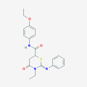 molecular formula C21H23N3O3S B389633 N-(4-ethoxyphenyl)-3-ethyl-4-oxo-2-(phenylimino)-1,3-thiazinane-6-carboxamide 