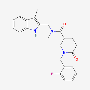 molecular formula C24H26FN3O2 B3896362 1-(2-fluorobenzyl)-N-methyl-N-[(3-methyl-1H-indol-2-yl)methyl]-6-oxo-3-piperidinecarboxamide 