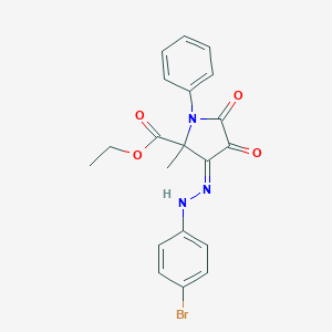 molecular formula C20H18BrN3O4 B389639 Ethyl 3-[(4-bromophenyl)hydrazono]-2-methyl-4,5-dioxo-1-phenyl-2-pyrrolidinecarboxylate 