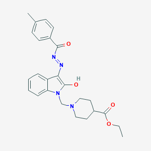 molecular formula C25H28N4O4 B389643 ethyl 1-({3-[(4-methylbenzoyl)hydrazono]-2-oxo-2,3-dihydro-1H-indol-1-yl}methyl)-4-piperidinecarboxylate 