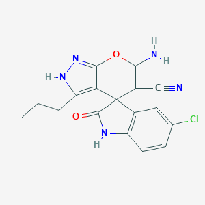 molecular formula C17H14ClN5O2 B389645 6'-amino-5-chloro-2-oxo-3'-propylspiro[1H-indole-3,4'-2H-pyrano[2,3-c]pyrazole]-5'-carbonitrile CAS No. 361367-96-6