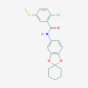 molecular formula C20H20ClNO3S B389648 5-{[2-Chloro-5-(methylthio)benzoyl]amino}-spiro[1,3-benzodioxole-2,1'-cyclohexane] 