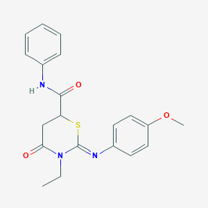 (2Z)-3-ethyl-2-[(4-methoxyphenyl)imino]-4-oxo-N-phenyl-1,3-thiazinane-6-carboxamide