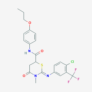 molecular formula C22H21ClF3N3O3S B389673 2-([4-Chloro-3-(trifluoromethyl)phenyl]imino)-3-methyl-4-oxo-N-(4-propoxyphenyl)-1,3-thiazinane-6-carboxamide 