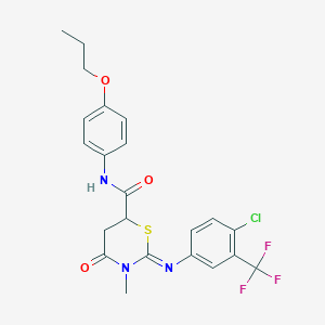 (2E)-2-{[4-chloro-3-(trifluoromethyl)phenyl]imino}-3-methyl-4-oxo-N-(4-propoxyphenyl)-1,3-thiazinane-6-carboxamide