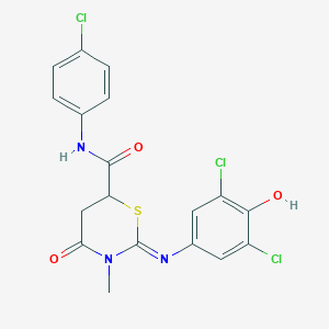 N-(4-chlorophenyl)-2-(3,5-dichloro-4-hydroxyphenyl)imino-3-methyl-4-oxo-1,3-thiazinane-6-carboxamide
