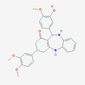 molecular formula C28H28N2O5 B389701 3-(3,4-dimethoxyphenyl)-11-(3-hydroxy-4-methoxyphenyl)-2,3,4,5,10,11-hexahydro-1H-dibenzo[b,e][1,4]diazepin-1-one 