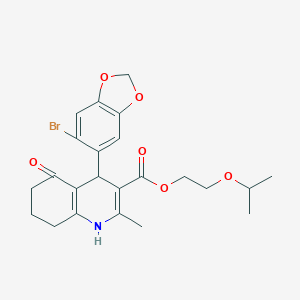 molecular formula C23H26BrNO6 B389704 4-(6-Bromo-benzo[1,3]dioxol-5-yl)-2-methyl-5-oxo-1,4,5,6,7,8-hexahydro-quinoline-3-carboxylic acid 2-isopropoxy-ethyl ester 