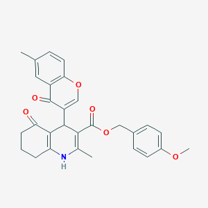 (4-methoxyphenyl)methyl 2-methyl-4-(6-methyl-4-oxochromen-3-yl)-5-oxo-4,6,7,8-tetrahydro-1H-quinoline-3-carboxylate