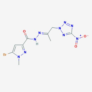 molecular formula C9H10BrN9O3 B389748 5-bromo-N'-(2-{5-nitro-2H-tetraazol-2-yl}-1-methylethylidene)-1-methyl-1H-pyrazole-3-carbohydrazide 