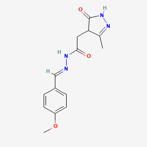 molecular formula C14H16N4O3 B3897491 N'-[(E)-(4-METHOXYPHENYL)METHYLIDENE]-2-(3-METHYL-5-OXO-4,5-DIHYDRO-1H-PYRAZOL-4-YL)ACETOHYDRAZIDE 